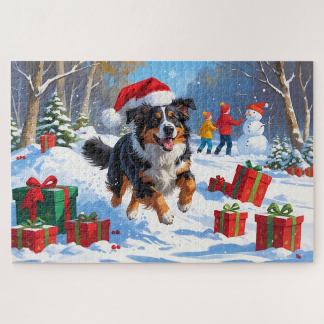 Australian Shepherd Christmas Festive Snow Scene Puzzle (Horizontal)