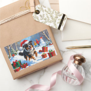 Australian Shepherd Christmas Festive Snow Scene Rechteckiger Aufkleber
