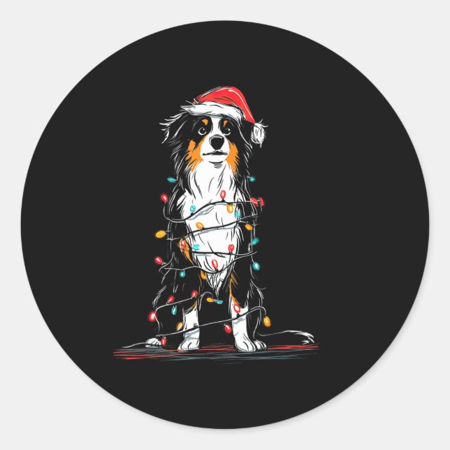 Australian Shepherd Christmas Graphics Dog Lights  Runder Aufkleber (Vorderseite)