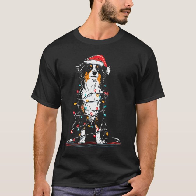 Australian Shepherd Christmas Graphics Dog Lights  T-Shirt (Vorderseite)