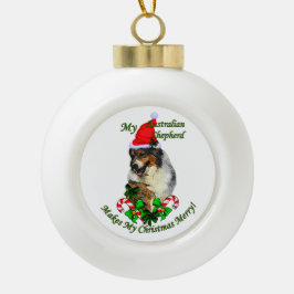 Australian Shepherd Christmas Keramik Kugel-Ornament