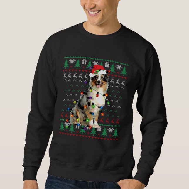 Australian Shepherd Christmas Lights Ugly Sweater  Sweatshirt (Vorderseite)