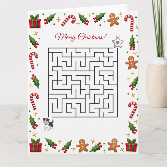 Australian Shepherd Christmas Maze Puzzle Holiday Karte (Vorderseite)