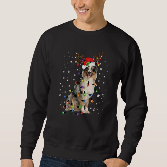 Australian Shepherd Christmas Reindeer Santa Hat P Sweatshirt (Vorderseite)