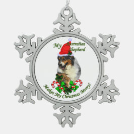 Australian Shepherd Christmas Schneeflocken Zinn-Ornament