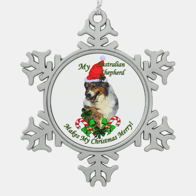 Australian Shepherd Christmas Schneeflocken Zinn-Ornament (Vorderseite)