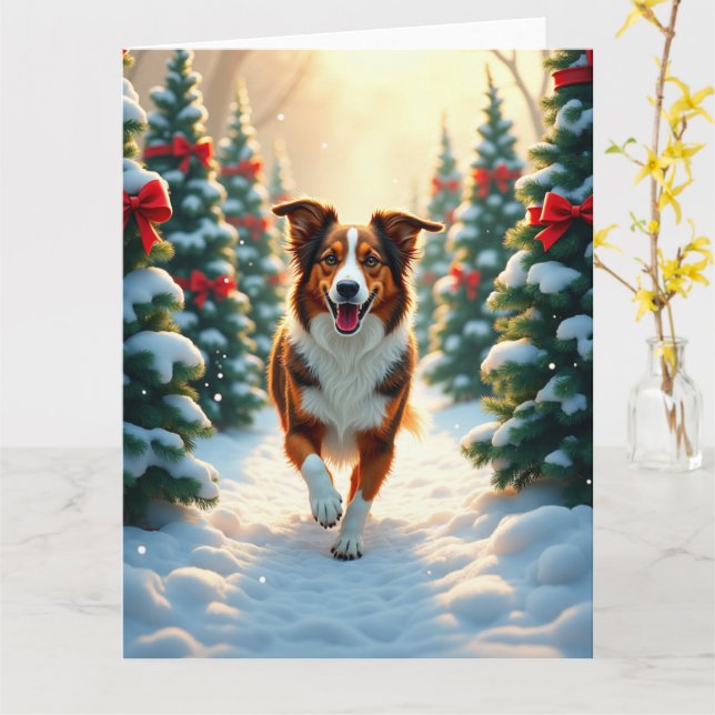 Australian Shepherd Christmas Tree Farm Painting Karte (Gelbe Blume)