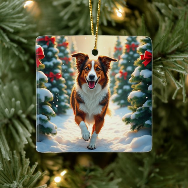 Australian Shepherd Christmas Tree Farm Painting Keramikornament (Baum)