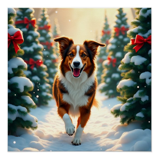 Australian Shepherd Christmas Tree Farm Painting Poster (Vorderseite)
