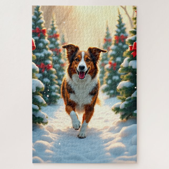 Australian Shepherd Christmas Tree Farm Painting Puzzle (Vertikal)