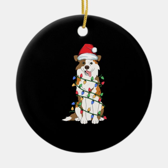 Australian Shepherd Christmas Tree Light Aussie Xm Keramik Ornament (Vorne)