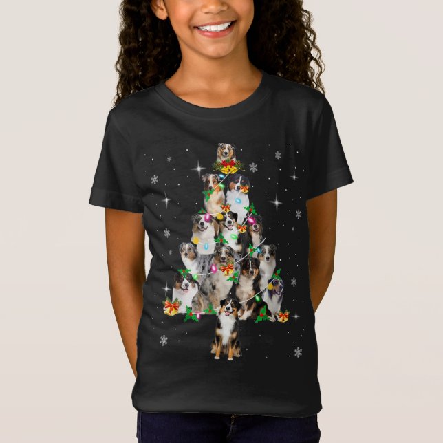 Australian Shepherd Christmas Tree Lights Xmas Paj T-Shirt (Vorderseite)
