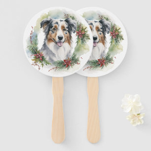 Australian Shepherd Christmas Wreath Festive Pup Fächer