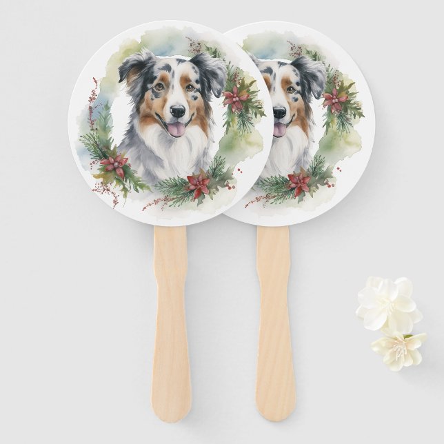 Australian Shepherd Christmas Wreath Festive Pup Fächer (Vorne und Hinten)