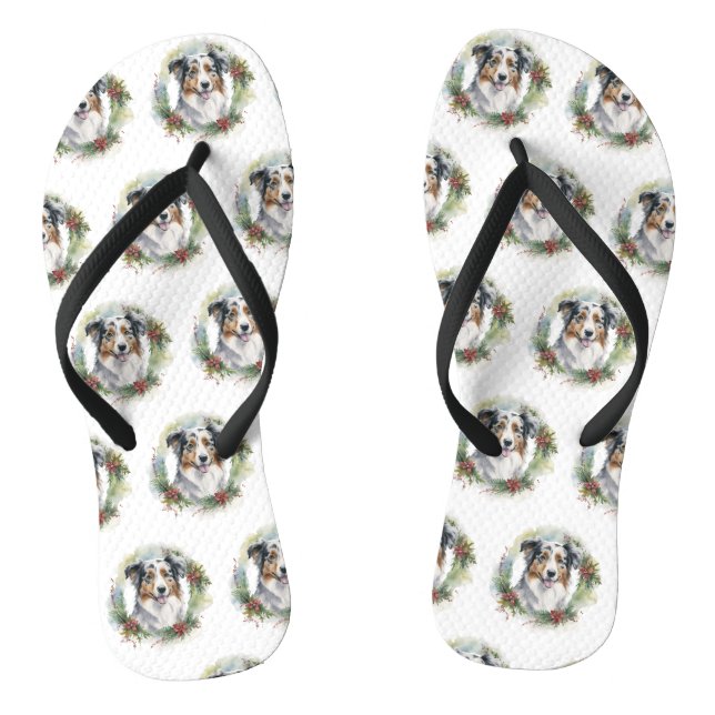 Australian Shepherd Christmas Wreath Festive Pup Flip Flops (Fußbett)