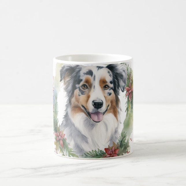 Australian Shepherd Christmas Wreath Festive Pup Kaffeetasse (Mittel)