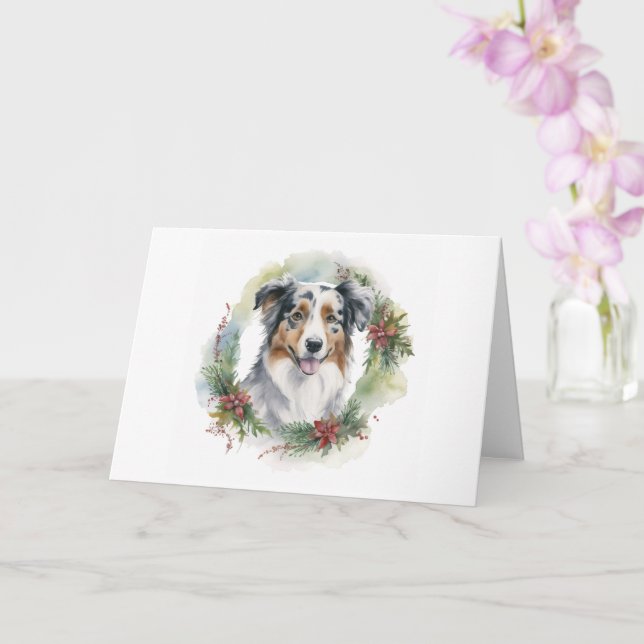 Australian Shepherd Christmas Wreath Festive Pup Karte (Orchidee)