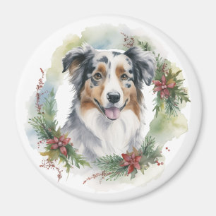 Australian Shepherd Christmas Wreath Festive Pup Magnet