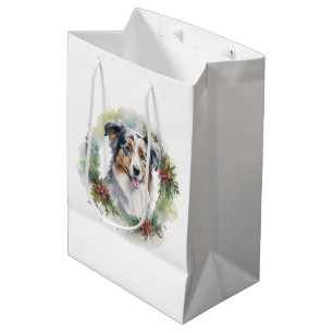 Australian Shepherd Christmas Wreath Festive Pup Mittlere Geschenktüte