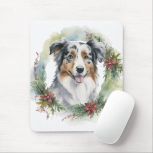 Australian Shepherd Christmas Wreath Festive Pup Mousepad