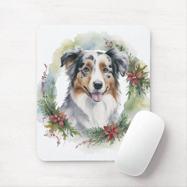 Australian Shepherd Christmas Wreath Festive Pup Mousepad (Mit Mouse)