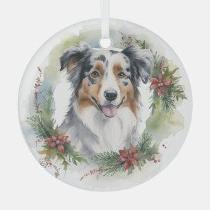 Australian Shepherd Christmas Wreath Festive Pup Ornament Aus Glas