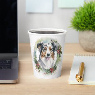 Australian Shepherd Christmas Wreath Festive Pup Pappbecher