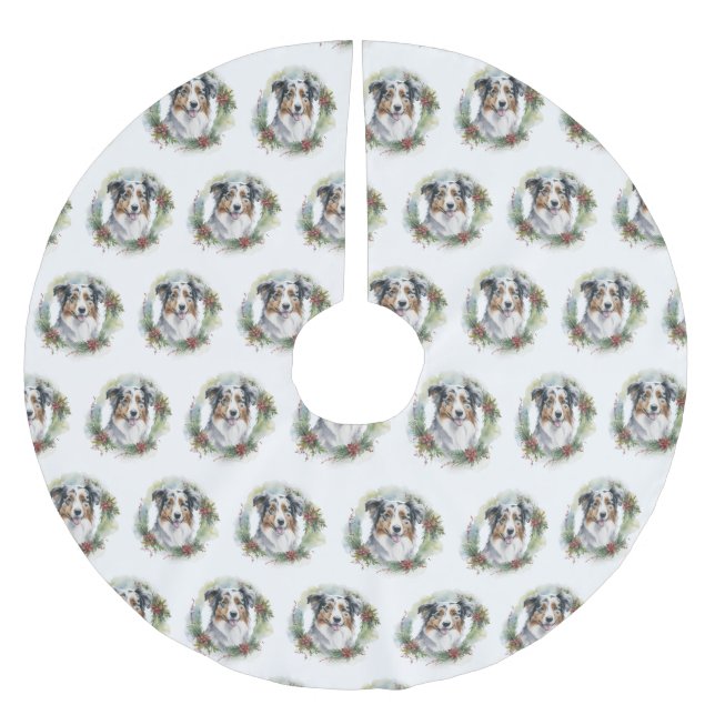 Australian Shepherd Christmas Wreath Festive Pup Polyester Weihnachtsbaumdecke (Vorderseite)