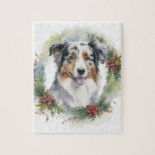 Australian Shepherd Christmas Wreath Festive Pup Puzzle