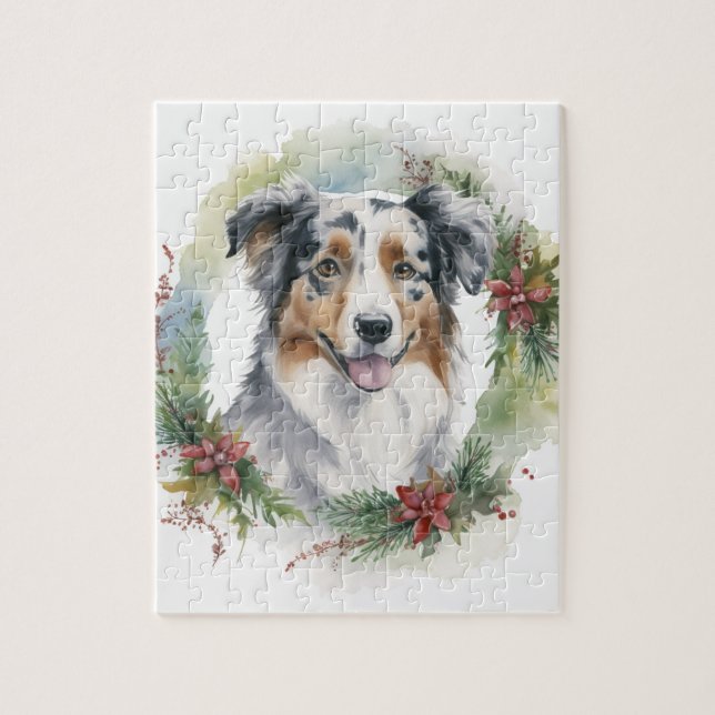 Australian Shepherd Christmas Wreath Festive Pup Puzzle (Vertikal)