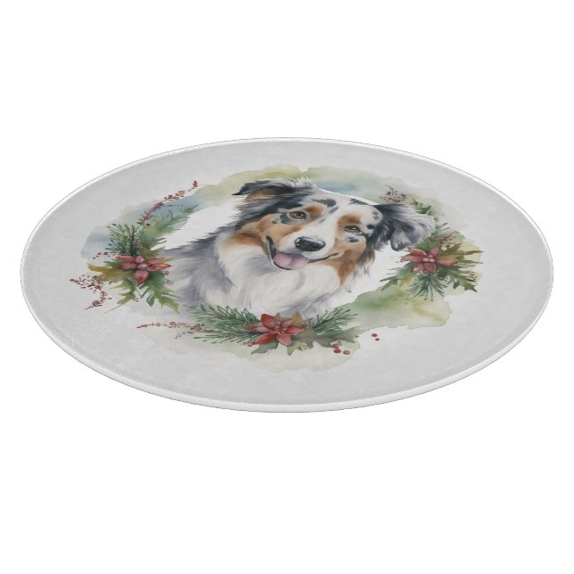 Australian Shepherd Christmas Wreath Festive Pup Schneidebrett (Ecke)