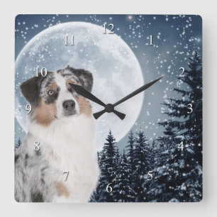 Australian Shepherd Clock Quadratische Wanduhr