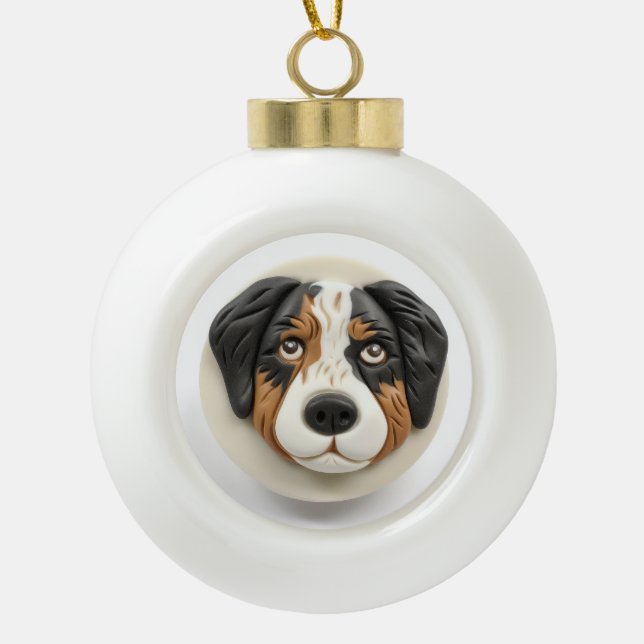 Australian Shepherd Dog 3D Inspiriert Keramik Kugel-Ornament (Vorderseite)