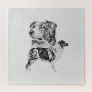 Australian Shepherd dog - Aussie pencil sketch Puzzle