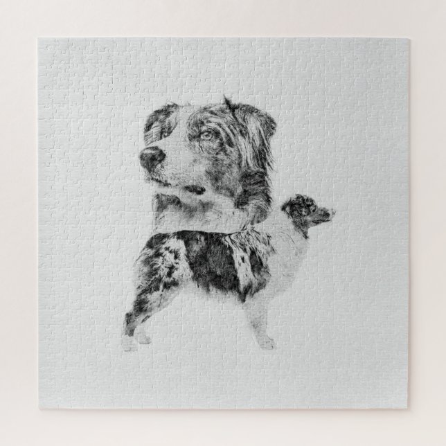 Australian Shepherd dog - Aussie pencil sketch Puzzle (Vertikal)