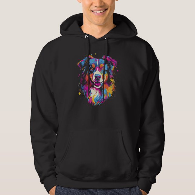 Australian Shepherd Dog Border Collie Graffiti Art Hoodie (Vorderseite)