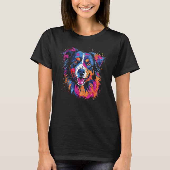 Australian Shepherd Dog Border Collie Graffiti Gra T-Shirt (Vorderseite)