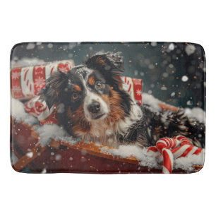 Australian Shepherd Dog Christmas Festive Badematte
