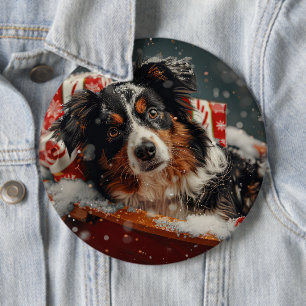 Australian Shepherd Dog Christmas Festive Button