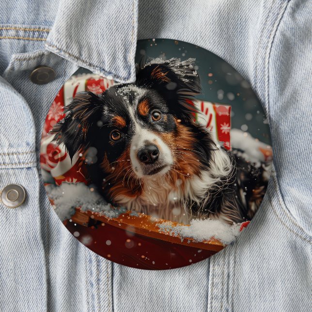 Australian Shepherd Dog Christmas Festive Button (Beispiel)