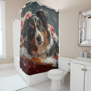 Australian Shepherd Dog Christmas Festive Duschvorhang
