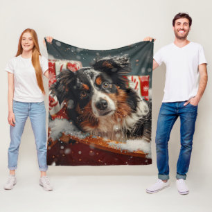 Australian Shepherd Dog Christmas Festive Fleecedecke