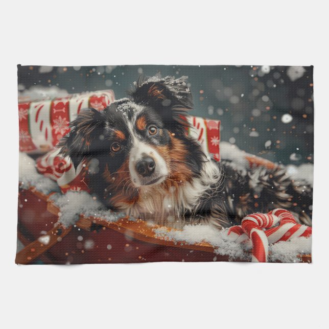 Australian Shepherd Dog Christmas Festive Geschirrtuch (Horizontal)