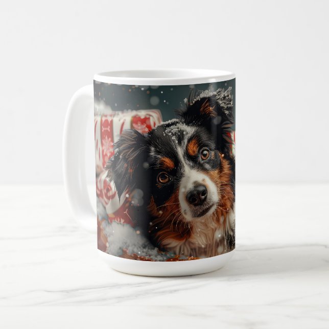 Australian Shepherd Dog Christmas Festive Kaffeetasse (Vorderseite Links)