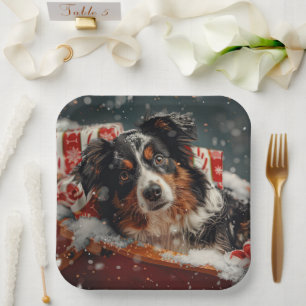 Australian Shepherd Dog Christmas Festive Pappteller