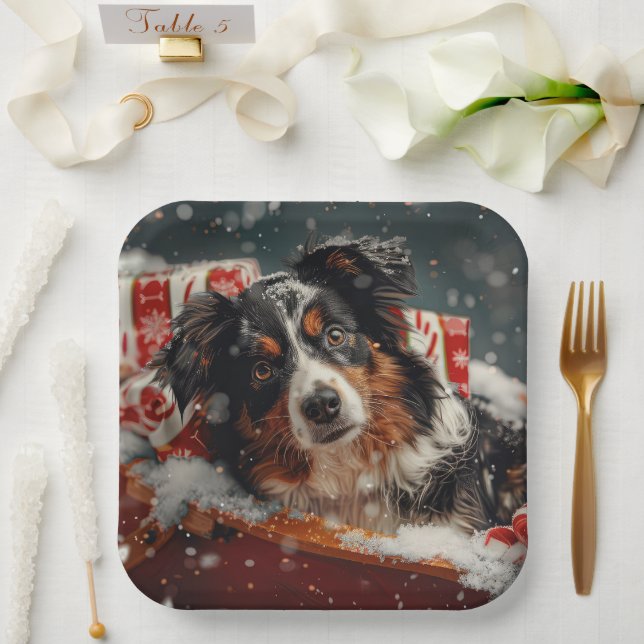 Australian Shepherd Dog Christmas Festive Pappteller (Hochzeit)