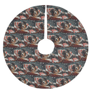Australian Shepherd Dog Christmas Festive Polyester Weihnachtsbaumdecke