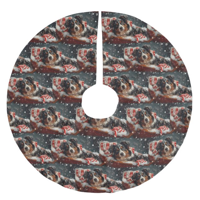Australian Shepherd Dog Christmas Festive Polyester Weihnachtsbaumdecke (Vorderseite)