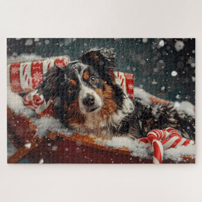 Australian Shepherd Dog Christmas Festive Puzzle (Horizontal)