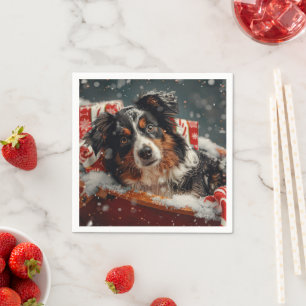 Australian Shepherd Dog Christmas Festive Serviette